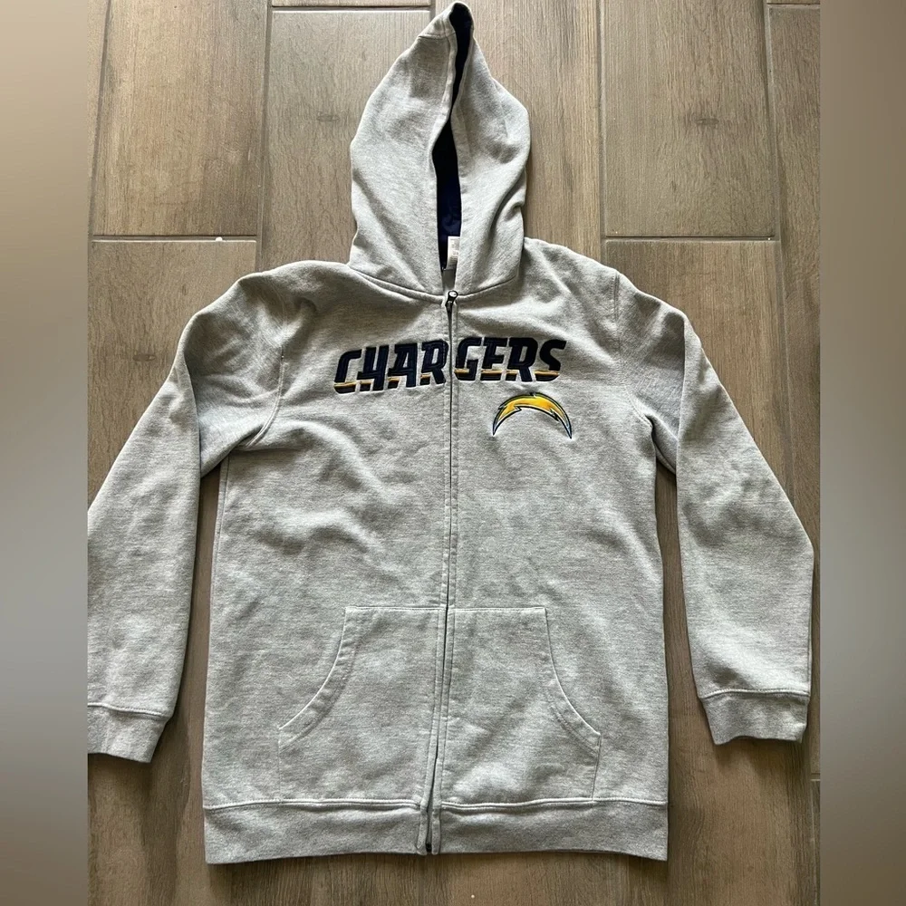 Youth Size XL Chargers NFL Hoodie Zipper Sweatshirt In Gray Color